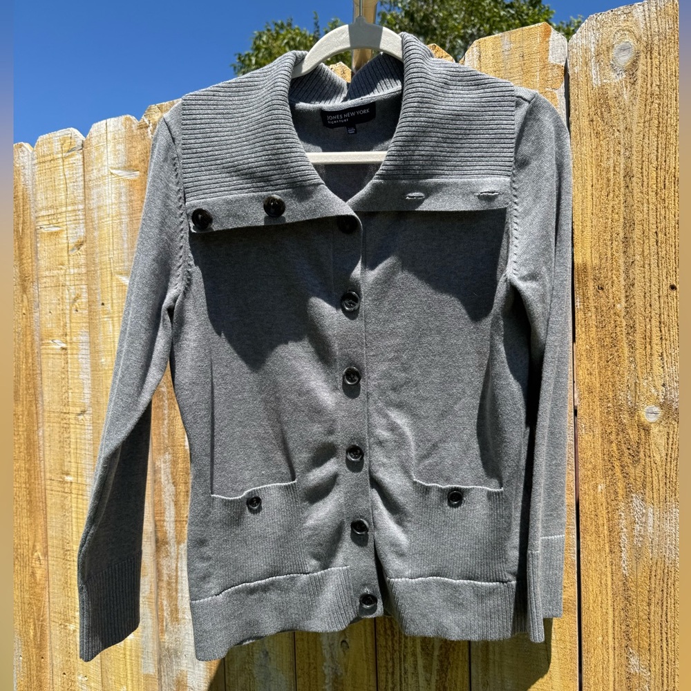 Jones New York Gray Button-Up Cardigan